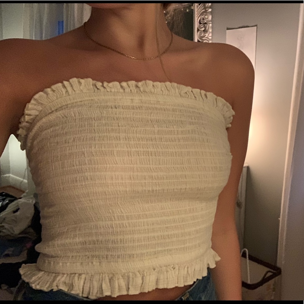 Cream ruffle tube top from Urban Outfitters